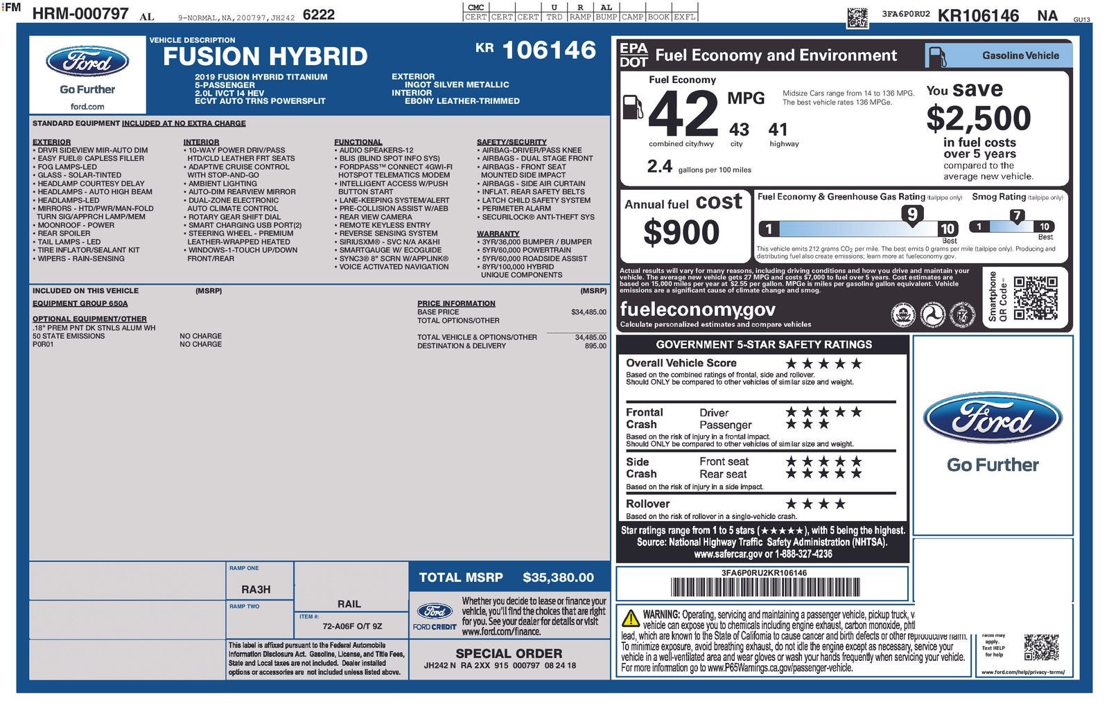 2019 Ford Fusion Hybrid Titanium