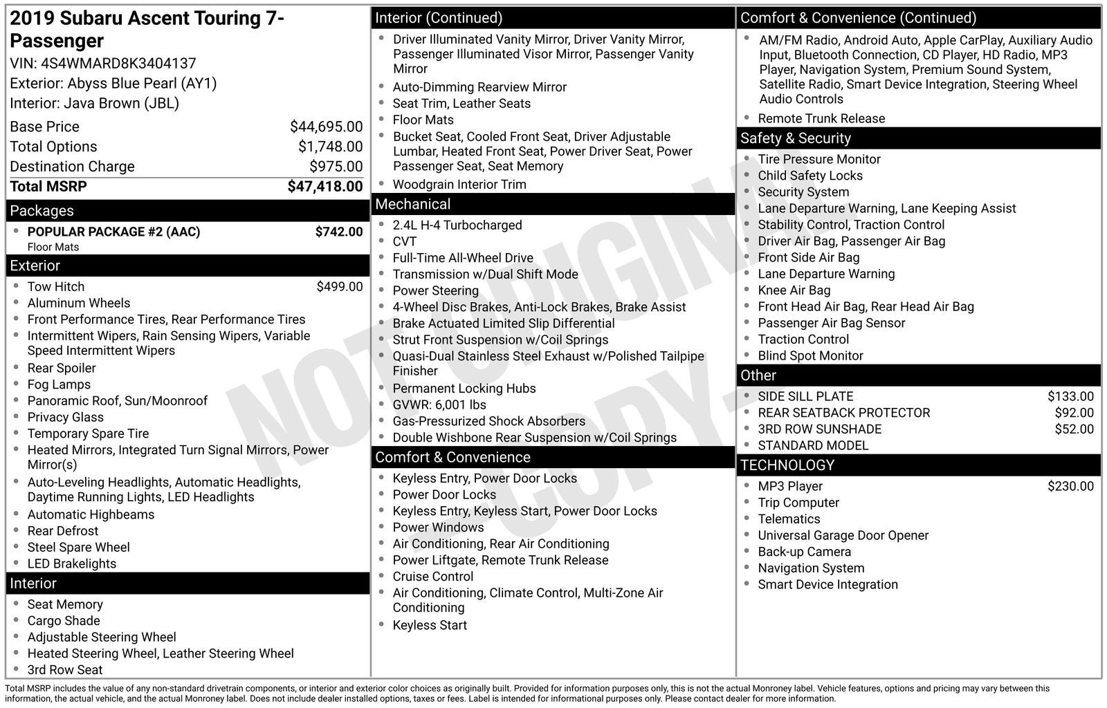 2019 Subaru Ascent Touring