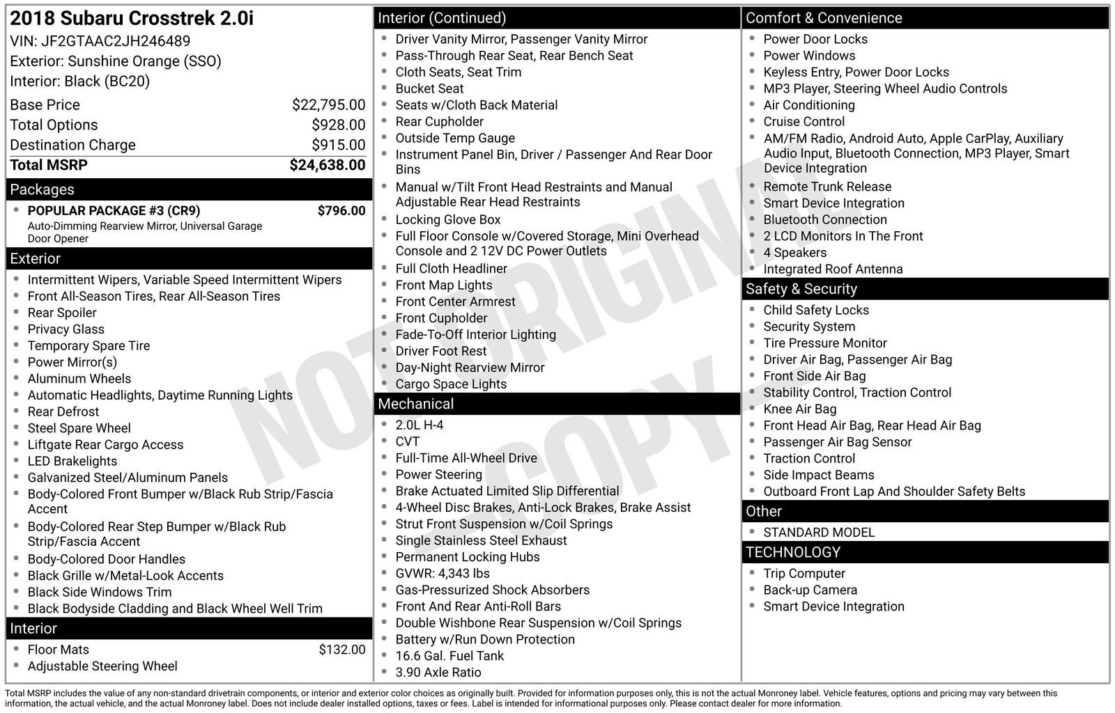 2018 Subaru Crosstrek 2.0i