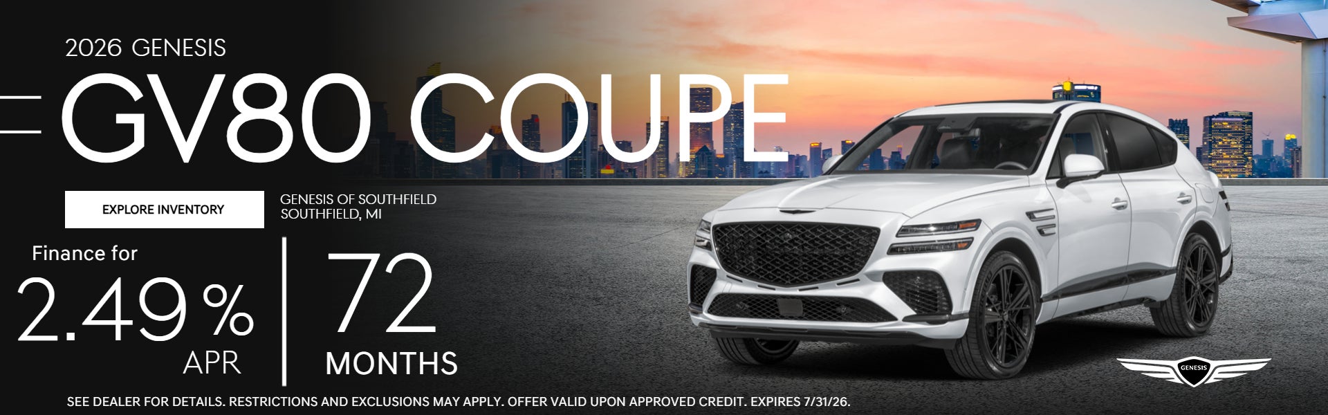 GV80 COUPE 2.49% APR for 72 Months Upon Approved Credit